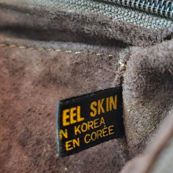 Vintage Eel Skin Genuine Leather Brown Handbag With Double Handles & Zip Closure - Picture 6 of 13